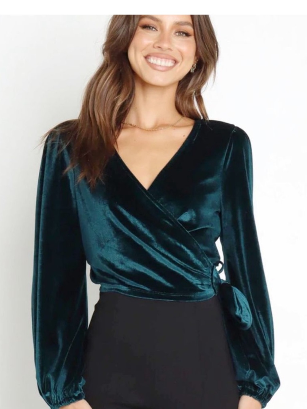 NWT Petal & Pup Nikki Emerald Green Velvet Wrap Top